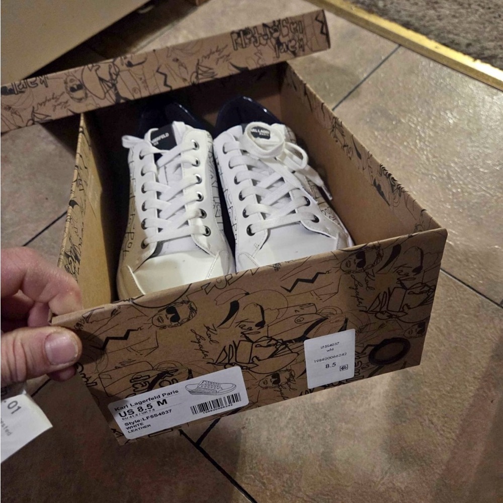 Karl Lagerfeld White Leather Sneakers Box Label